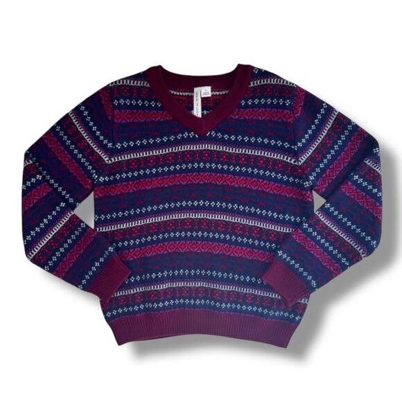 Janie and Jack Boys Sweater Size 6 Fair Isle Navy Burgundy Pullover Winter Knit - Picture 1 of 6